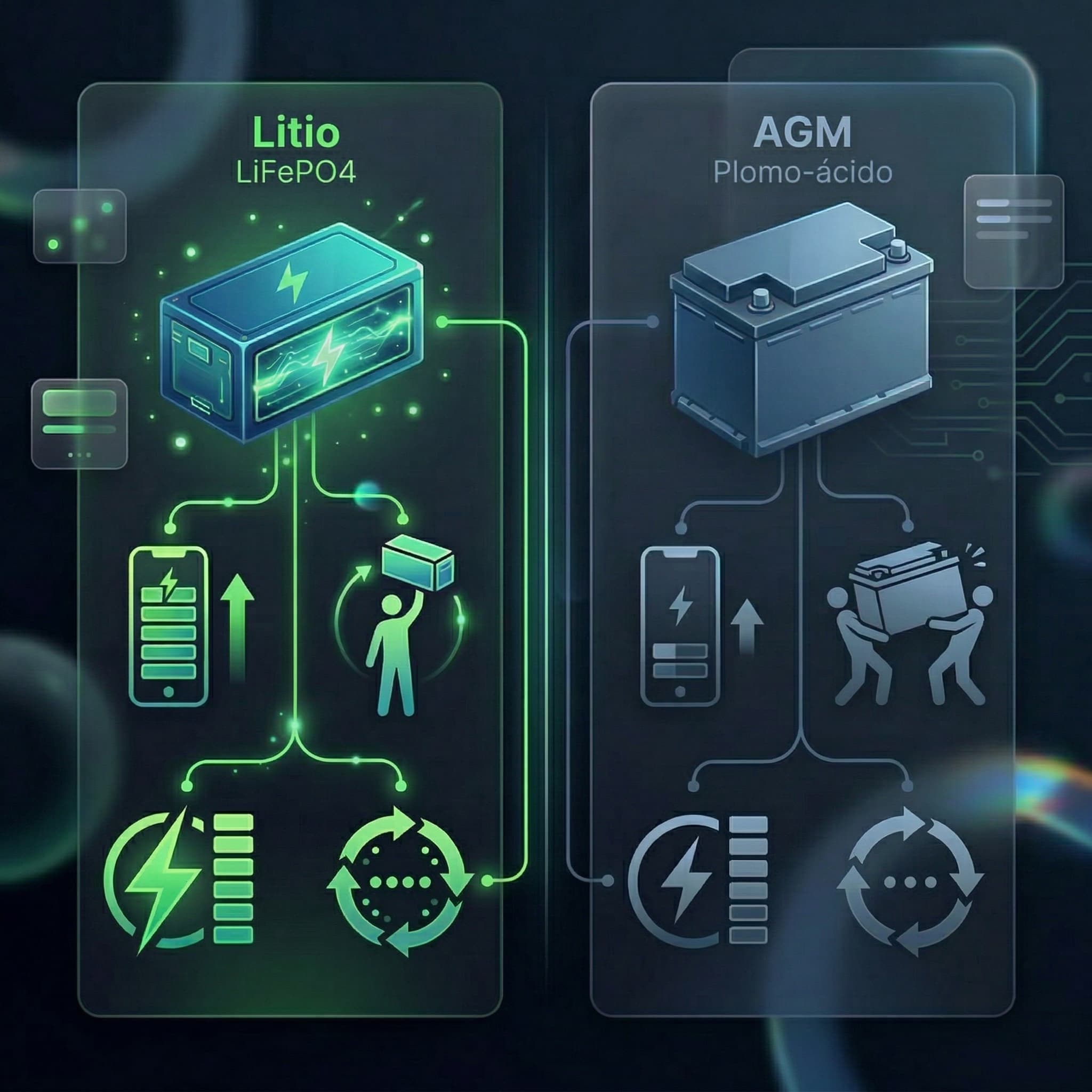 Comparativa batería litio vs plomo AGM Gel para camper