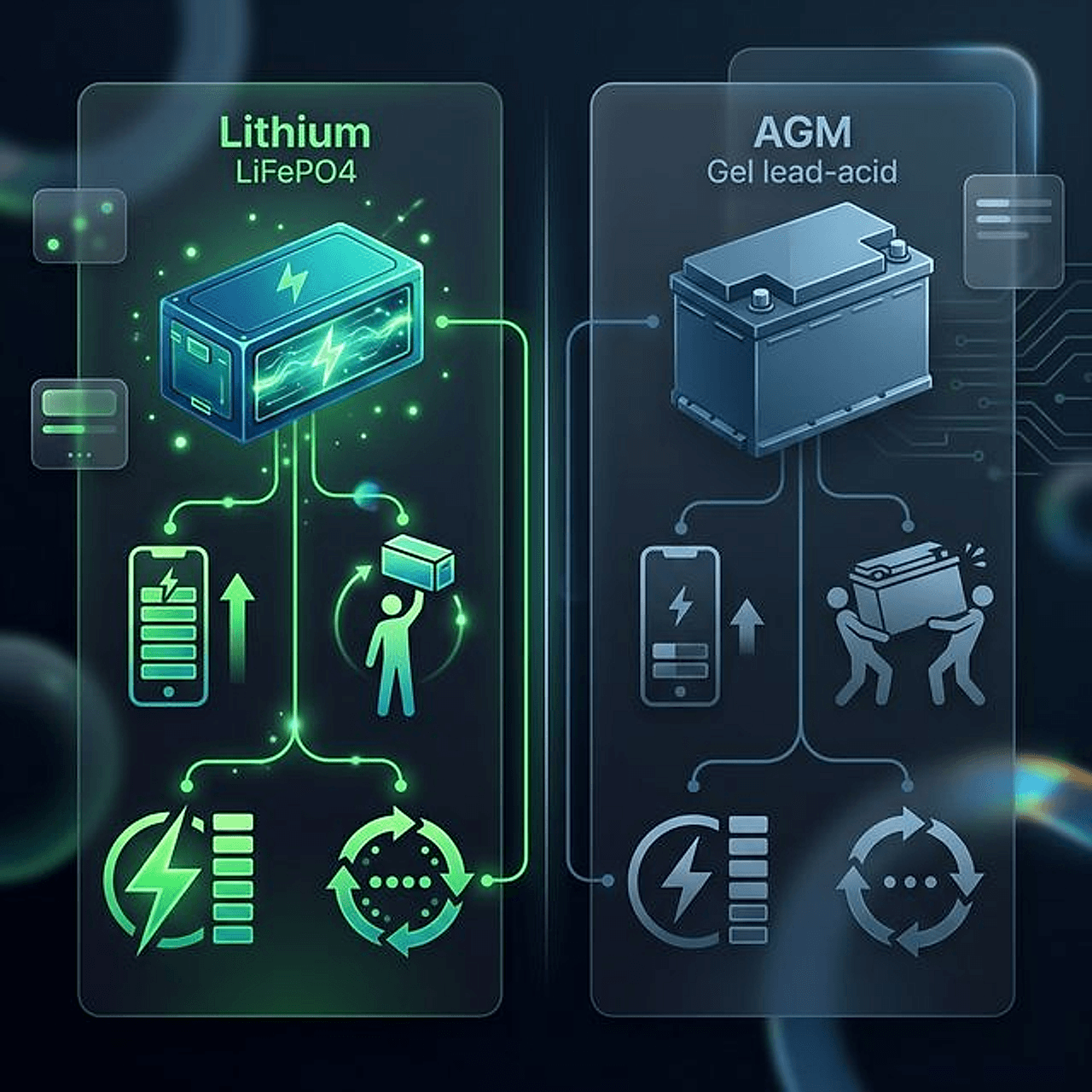 Comparativa batería litio vs plomo AGM Gel para camper