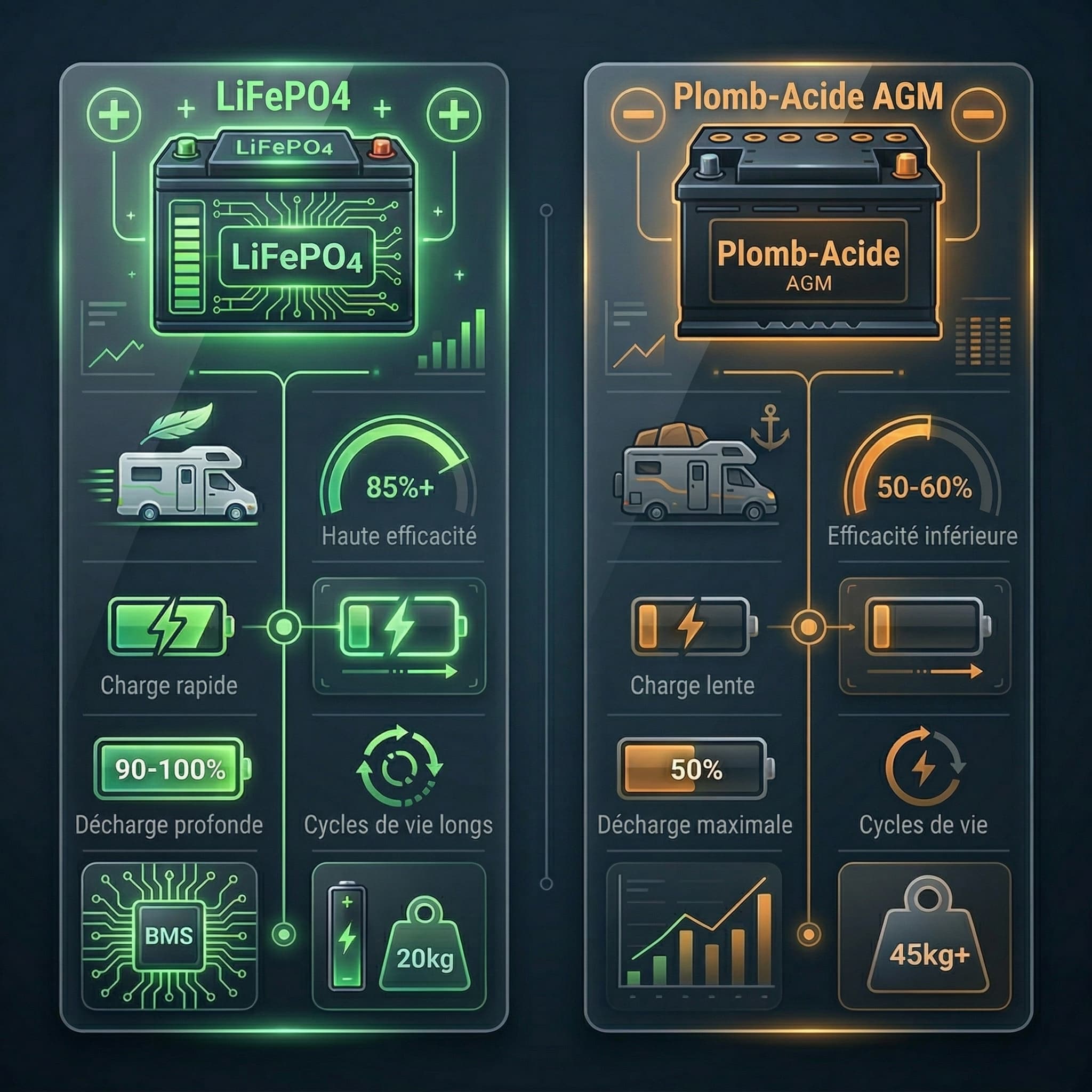 Comparatif batterie lithium LiFePO4 vs plomb AGM Gel pour fourgon