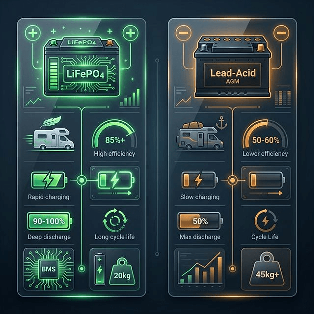 Comparatif batterie lithium LiFePO4 vs plomb AGM Gel pour fourgon