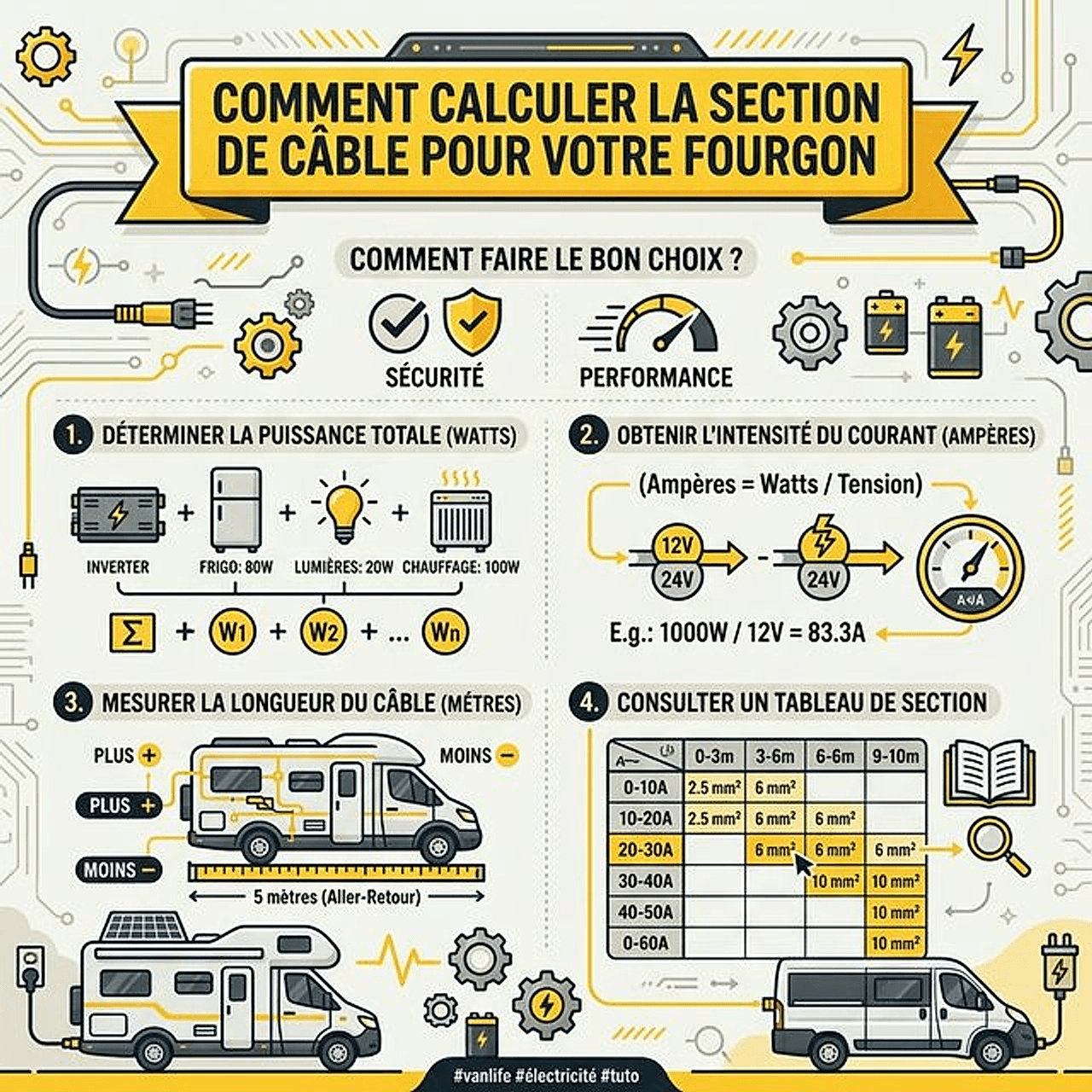 Infographie : calcul de section de câble 12V pour fourgon aménagé