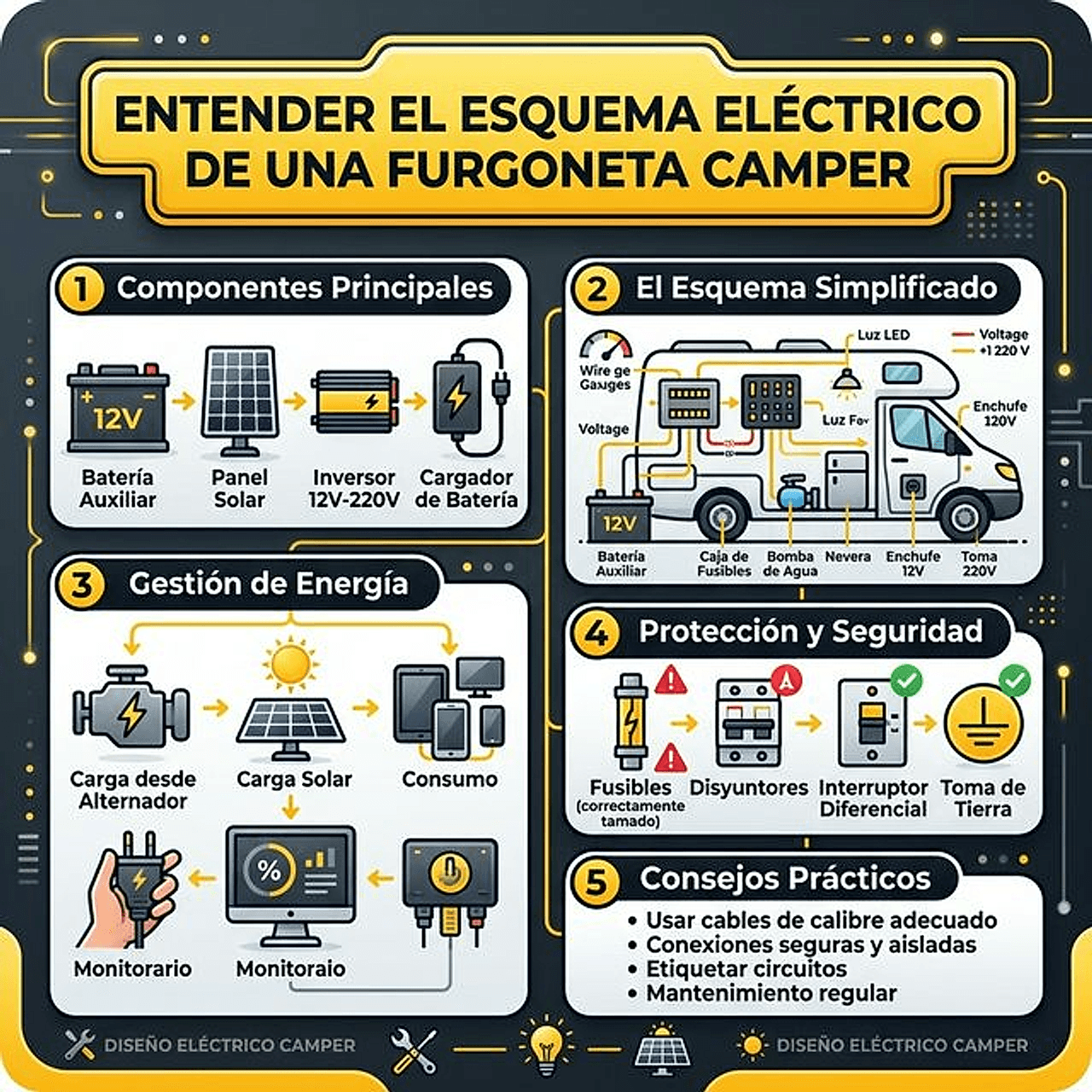 Esquema eléctrico completo para furgoneta camper