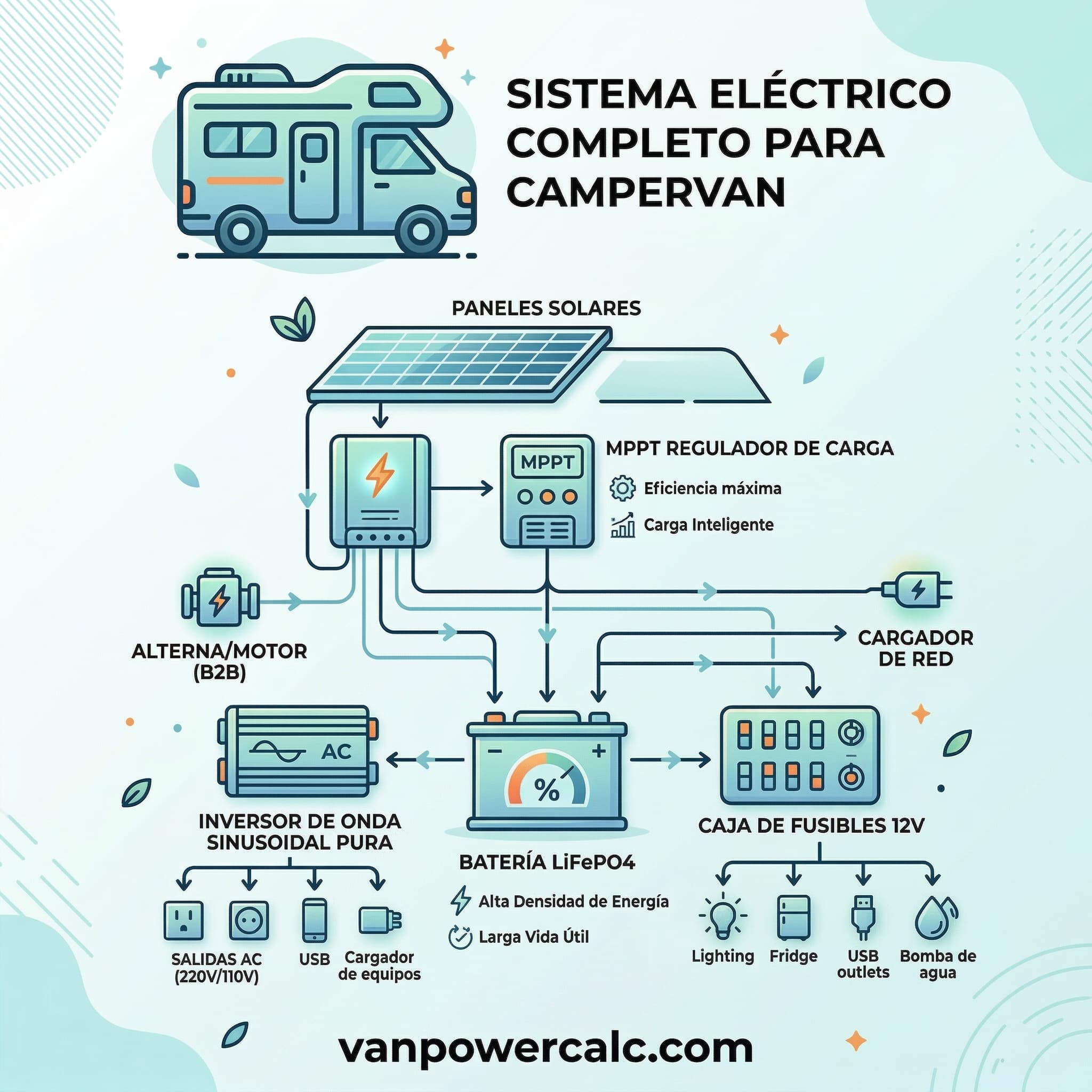 Sistema eléctrico completo para campervan — vanpowercalc.com