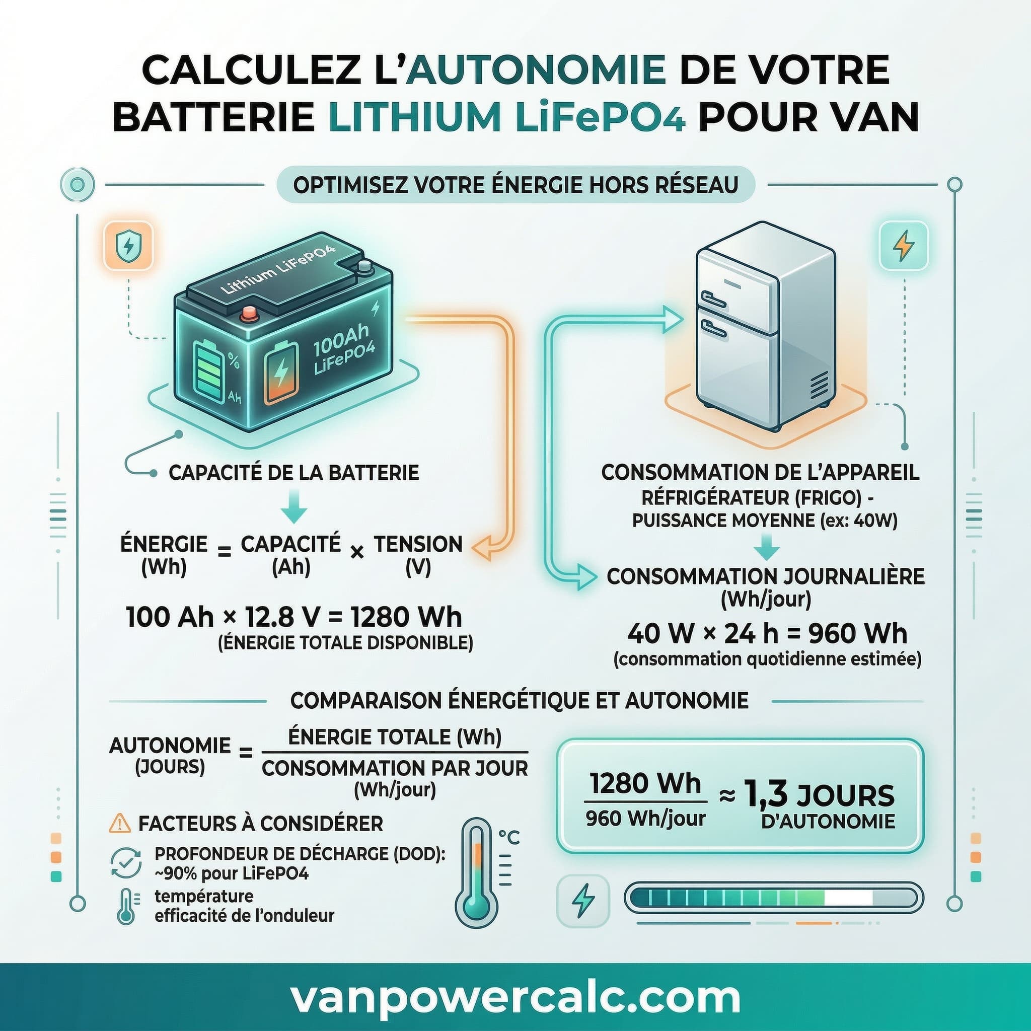 Calculez l'autonomie de votre batterie lithium LiFePO4 pour van
