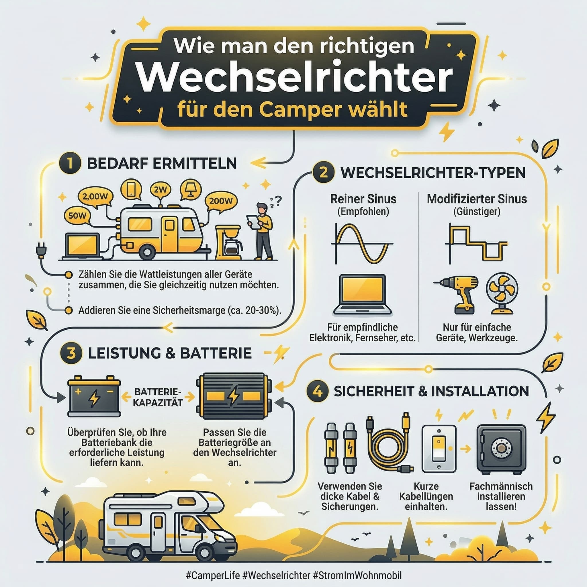 Wie man den richtigen Wechselrichter für den Camper wählt