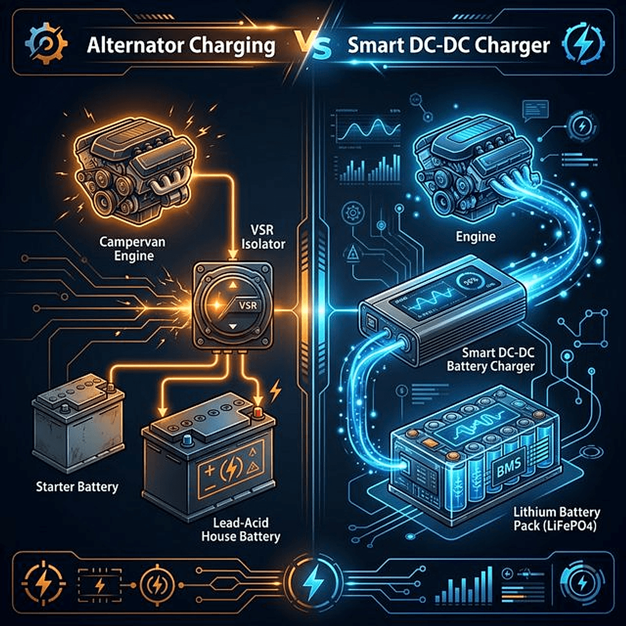 Relé separador vs cargador DC-DC booster para camper